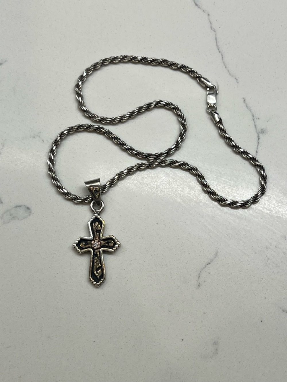 Silver-Gold Tone Cross Pendant Necklace - Classic Women's Jewelry